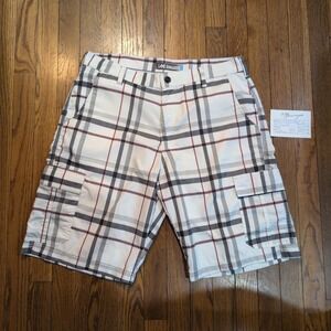 Lee Dungarees Mens 34 Plaid Cargo Shorts White Gray Performance Wick Quick Dry